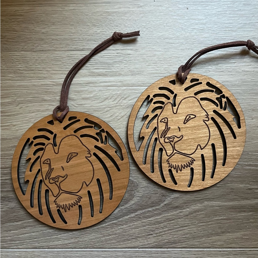 Set of 2 Lion Ornaments - made with Cherry Wood